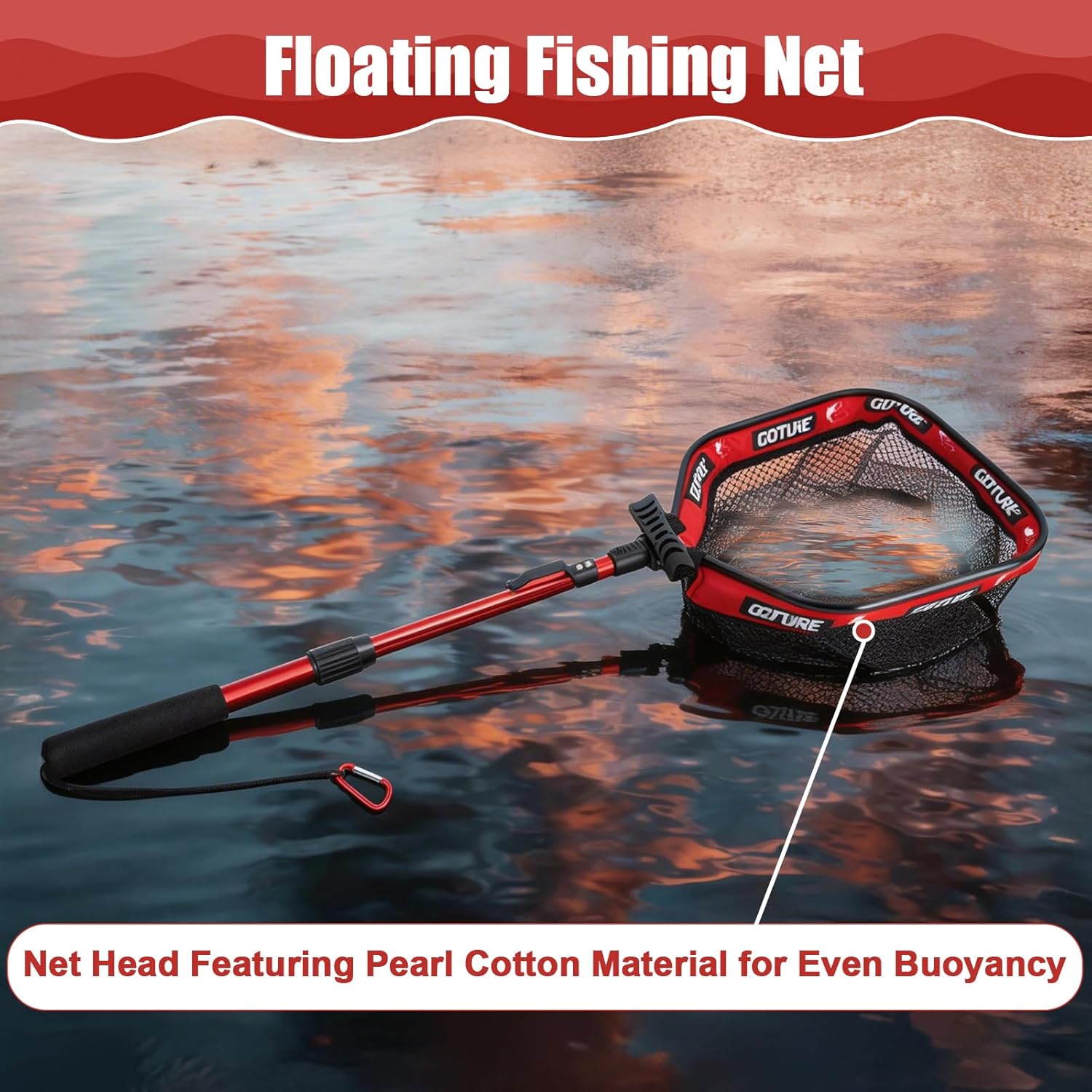 Goture Floating Fishing Net with Assist Handle, Aluminum Alloy Fixed or Telescoping Pole Handle, PVC Coated Nylon Mesh, Foldable Fish Landing Net, Carry Bag for Kayak, Fly, Bass, Trout Fishing