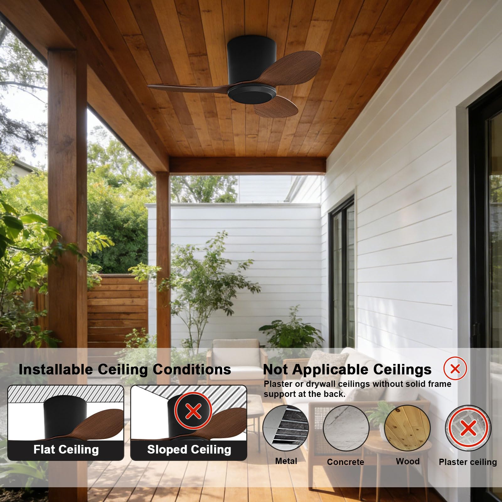 Ventilatore da soffitto senza luce Piccolo ventilatore da soffitto moderno con telecomando 6 velocità ventilatore da soffitto senza luci per ristorante camera da letto Patio (25 pollici)