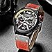 FANMIS Mens Luxury Watches Business Chronograph Dress Waterproof Leather Strap Analog Quartz Wrist Watch (Red Black)