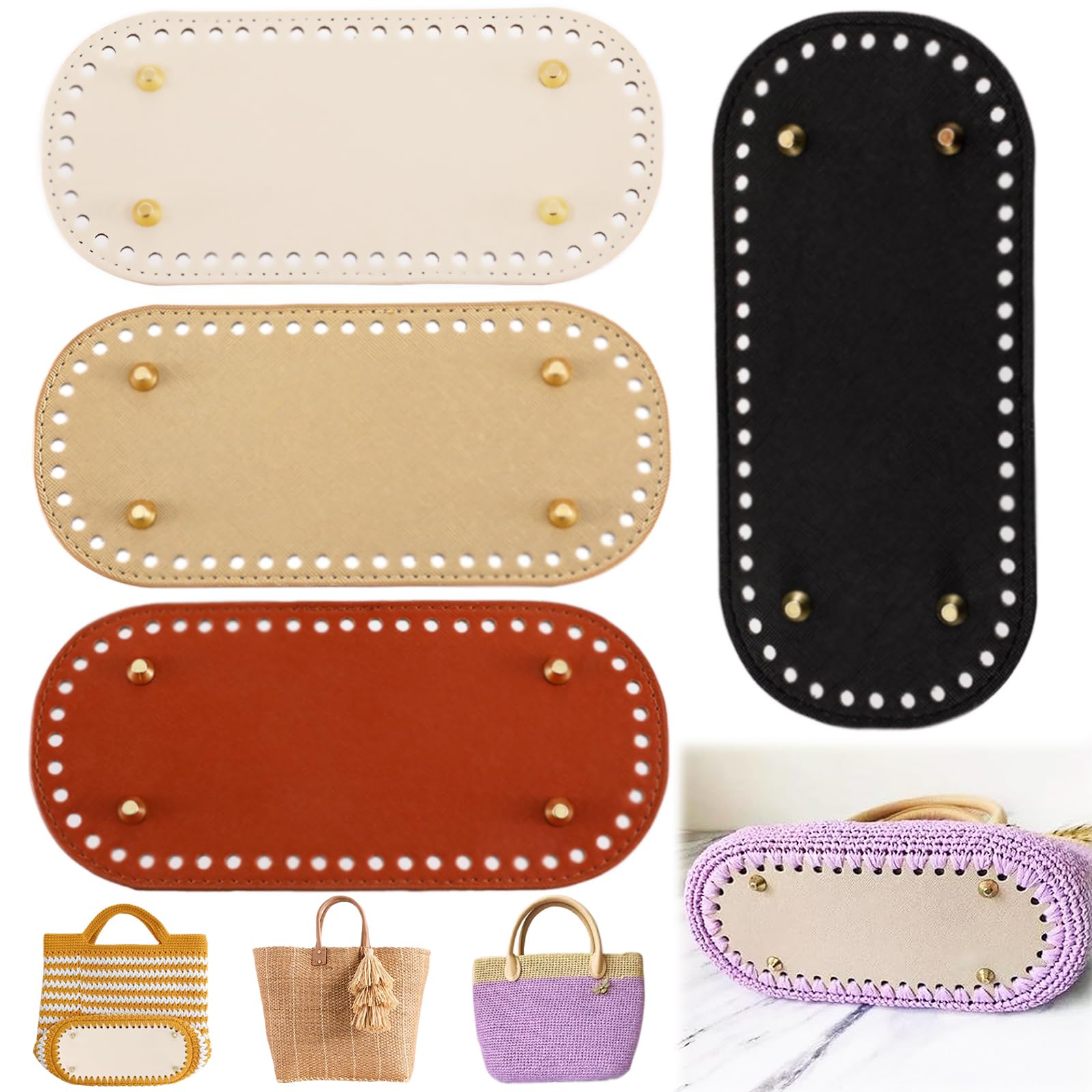 Begpoee Pack of 4 Bag Base PU Leather, Bottom Bag Crochet, Oval Bag Base PU Leather, Knitting Crochet PU Bag Base, 22 x 10 cm