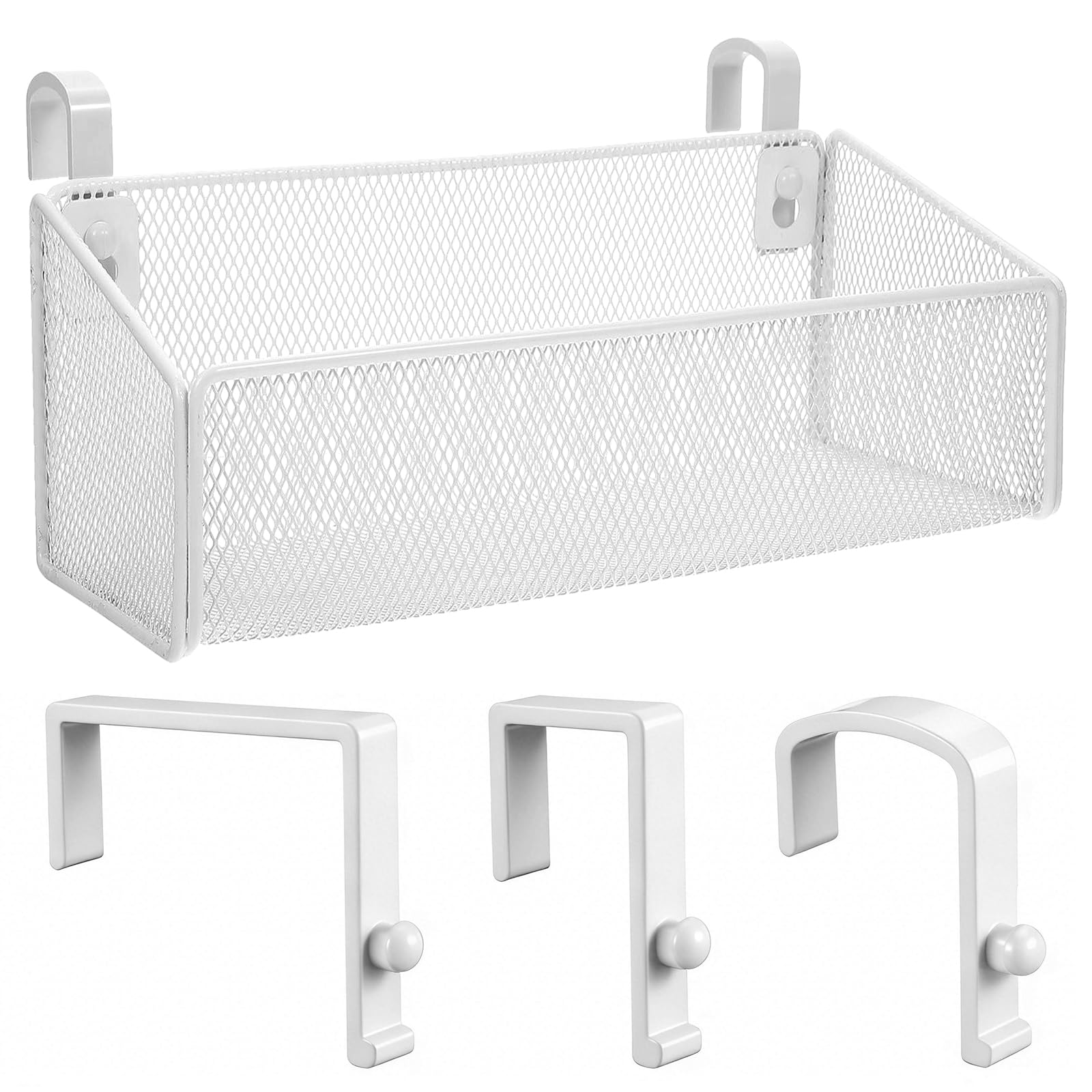 Healifty Bedside Storage Caddy with 3 Pairs Hooks, Bunk Bed Shelf for Top Bunk Bedside Caddy Hanging Storage Basket white Metal Organizer for Book Phones Drinks College Dorm Home Office Desk (White)
