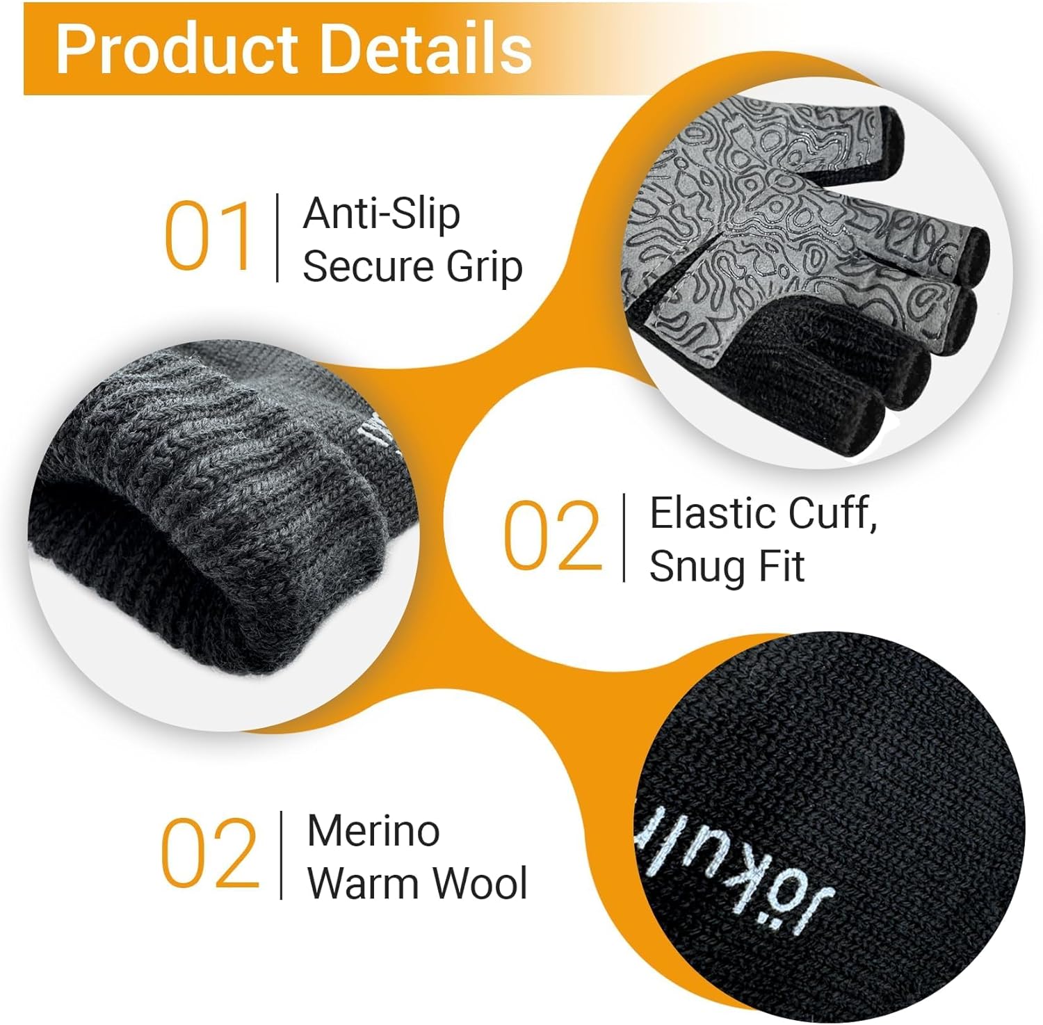 Merino Wool Fingerless Gloves Warm for Men and Women Cold Weather Winter Glove - Image 2