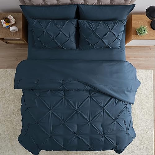 Miniatura 2 de BOURINA Juego de edredón de 6 piezas  Juego de edredón plisado acolchado suave y cálido de microfibra de lujo de gran tamaño, azul marino individual