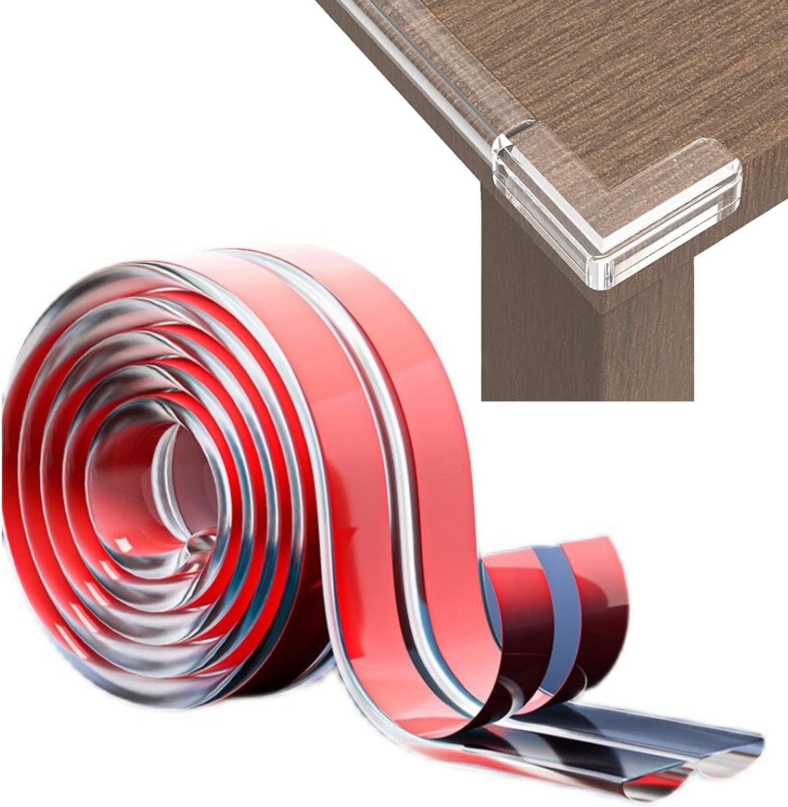 DIYARTS Edge Protector Strip Clear, Soft Edge Protector Strip Transparent, 3m PVC Pre-Tape Adhesive Table Corner Protectors With 4 Corner Protectors, Bumper Corner Protectors for Baby