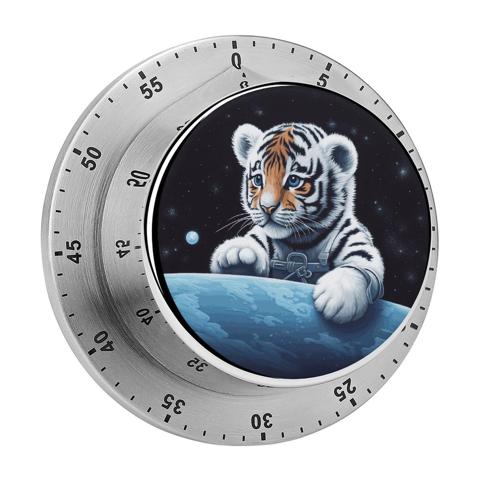 Little Tiger in Space Manual Countdown Timer with Magnetic Base Visual Mechanical Timer for Classroom Home Study and Cooking