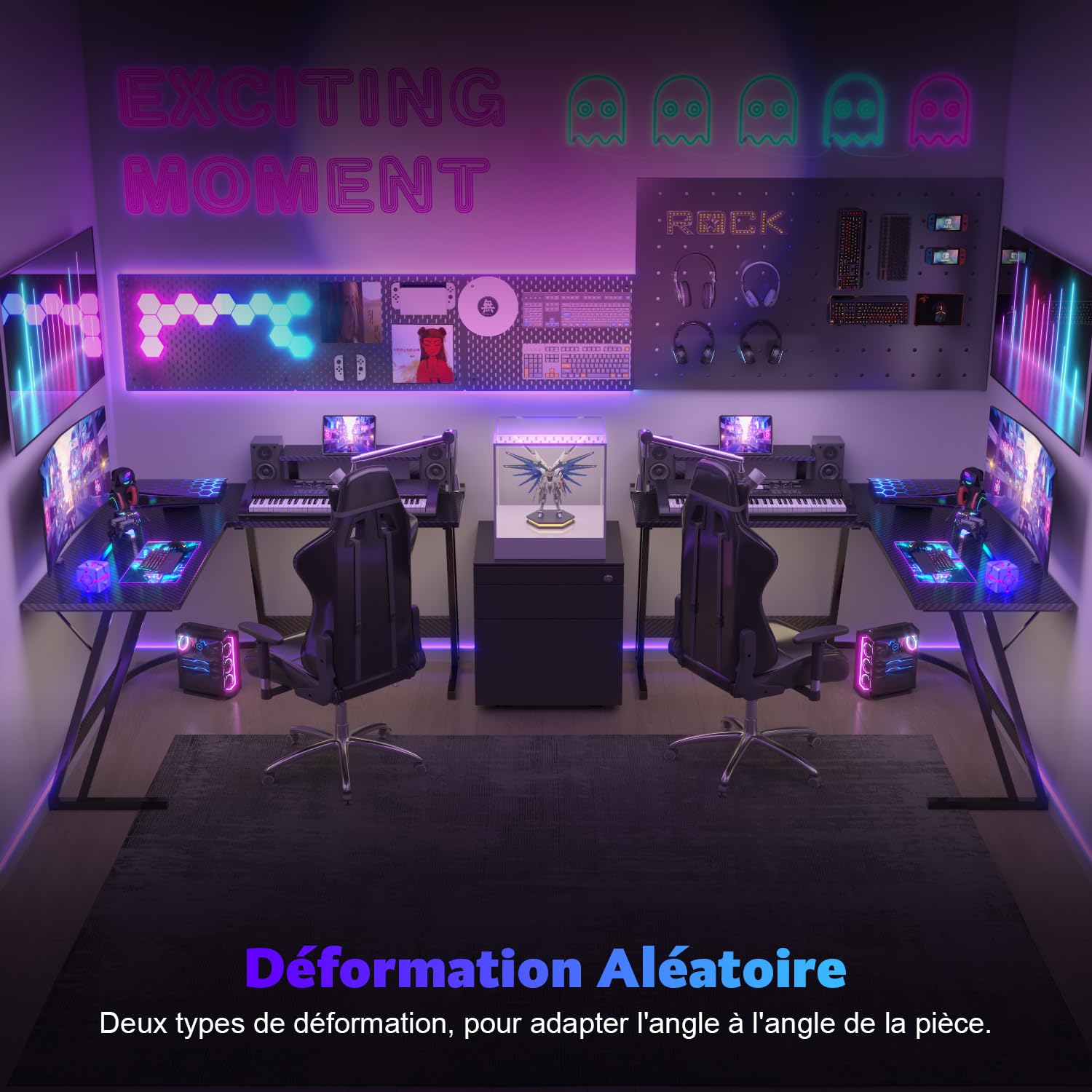 Devoko Gaming-hoekbureau, 130 x 130 cm, computerbureau, pc, hoektafel, L- vorm, met schermstandaard, tafel voor studie, spelen en werken (zwart A, 130 x 130 cm