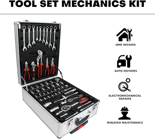 Miniatura 4 de Juego de 238 cajas de herramientas para el hogar, color negro y rojo, kit de herramientas artesanales con estuche de almacenamiento de herramientas