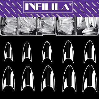 Stiletto Nail Tips INFILILA Nail Tips 600PCS Short Clear Stiletto Nail Tips for Acrylic Nails Stiletto Nails Claw False Nail Half Cover for Acrylic nail/Gel Nail Polish/Poly and DIY Nail Art