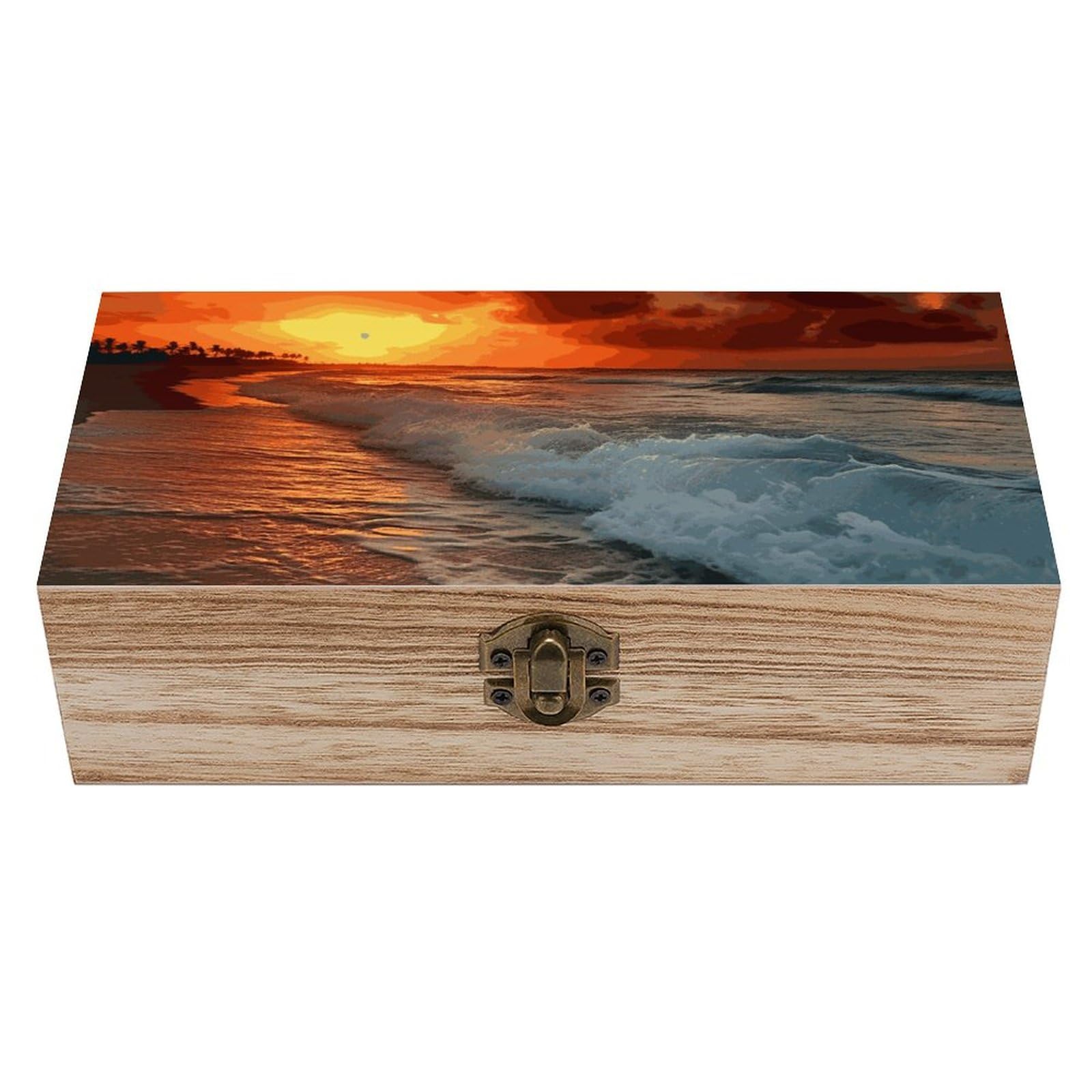 Boîte de rangement en bois avec couvercle coucher de soleil pour bijoux