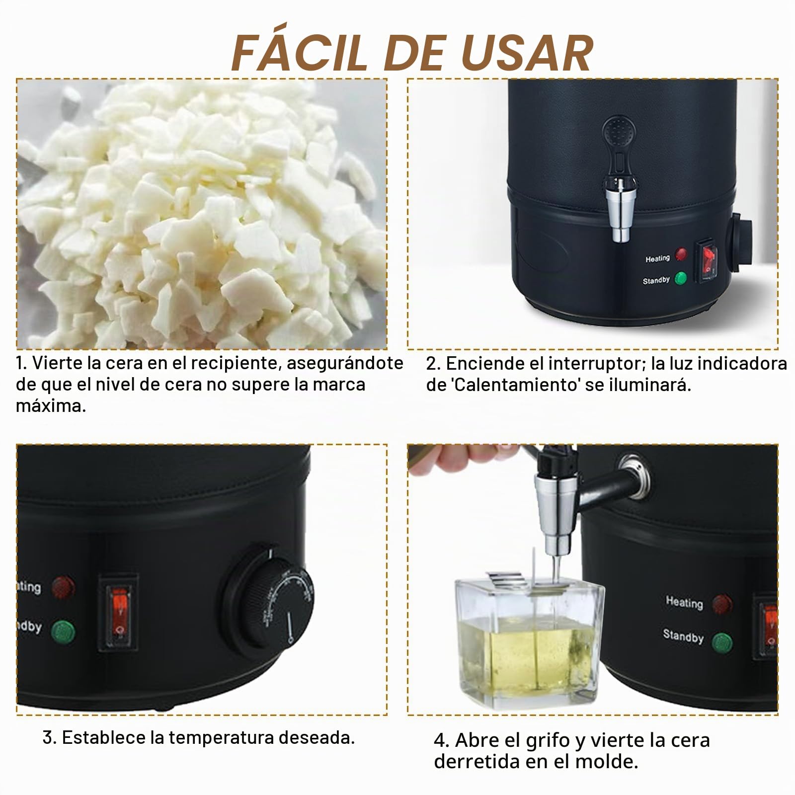 BAKENLON Derretidor de cera eléctrico, olla de cera de 8 l, para hacer velas, kit de fabricación de velas, olla de cera de acero inoxidable 304 con tapa y regulador de temperatura, ajustable de 30 a