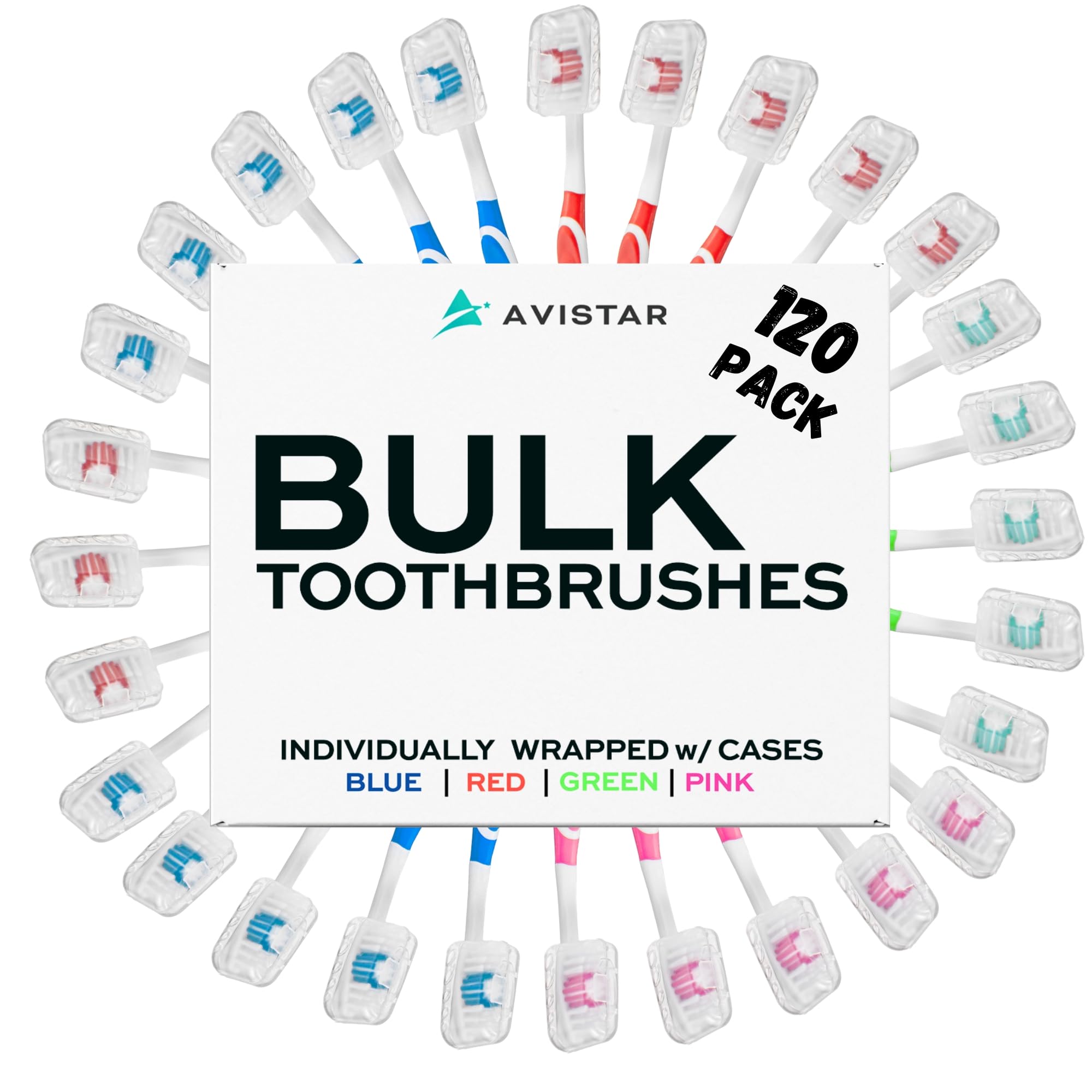 120 Pack Bulk Toothbrushes w/Cover Caps, Individually Wrapped Disposable Travel Toothbrush, Value Size, Long Lasting 3+ Months, Med-Soft Manual Teeth