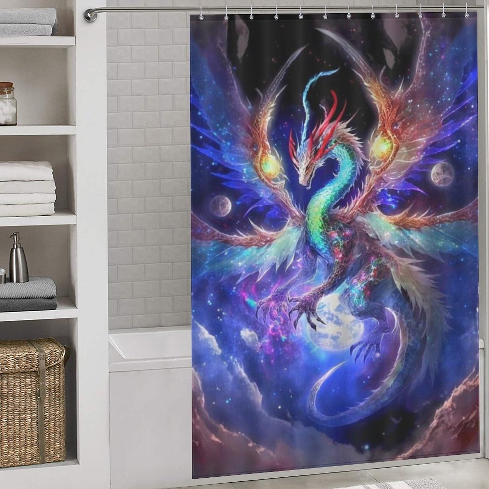 Rideau de douche dragon en tissu polyester lourd et durable de dimensions 152x183cm