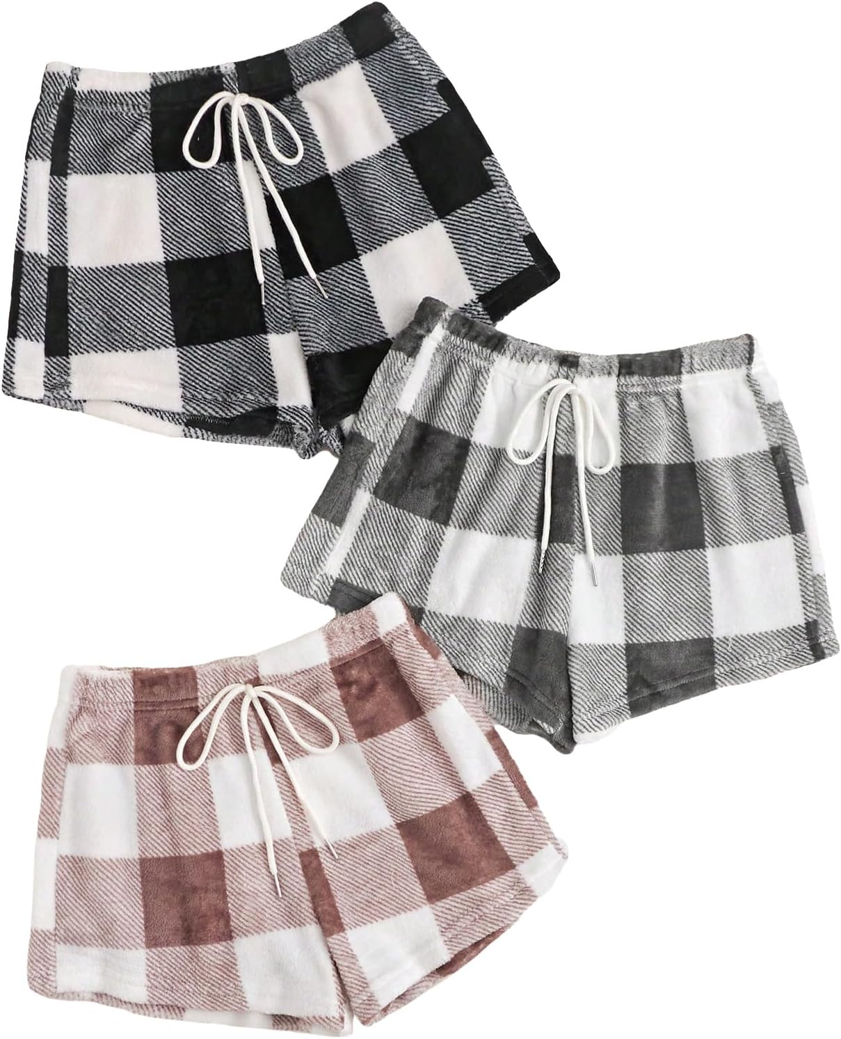 Verdusa Women's 3 Pack Fuzzy Buffalo Plaid Pajama Shorts Tie Front Elastic Waist Cute Sleep Lounge Pj Shorts - Image 7