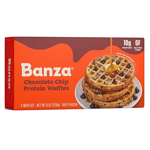 Banza Waffles congelados de proteínas, chispas de chocolate, gofres congelados sin gluten, 8 onzas