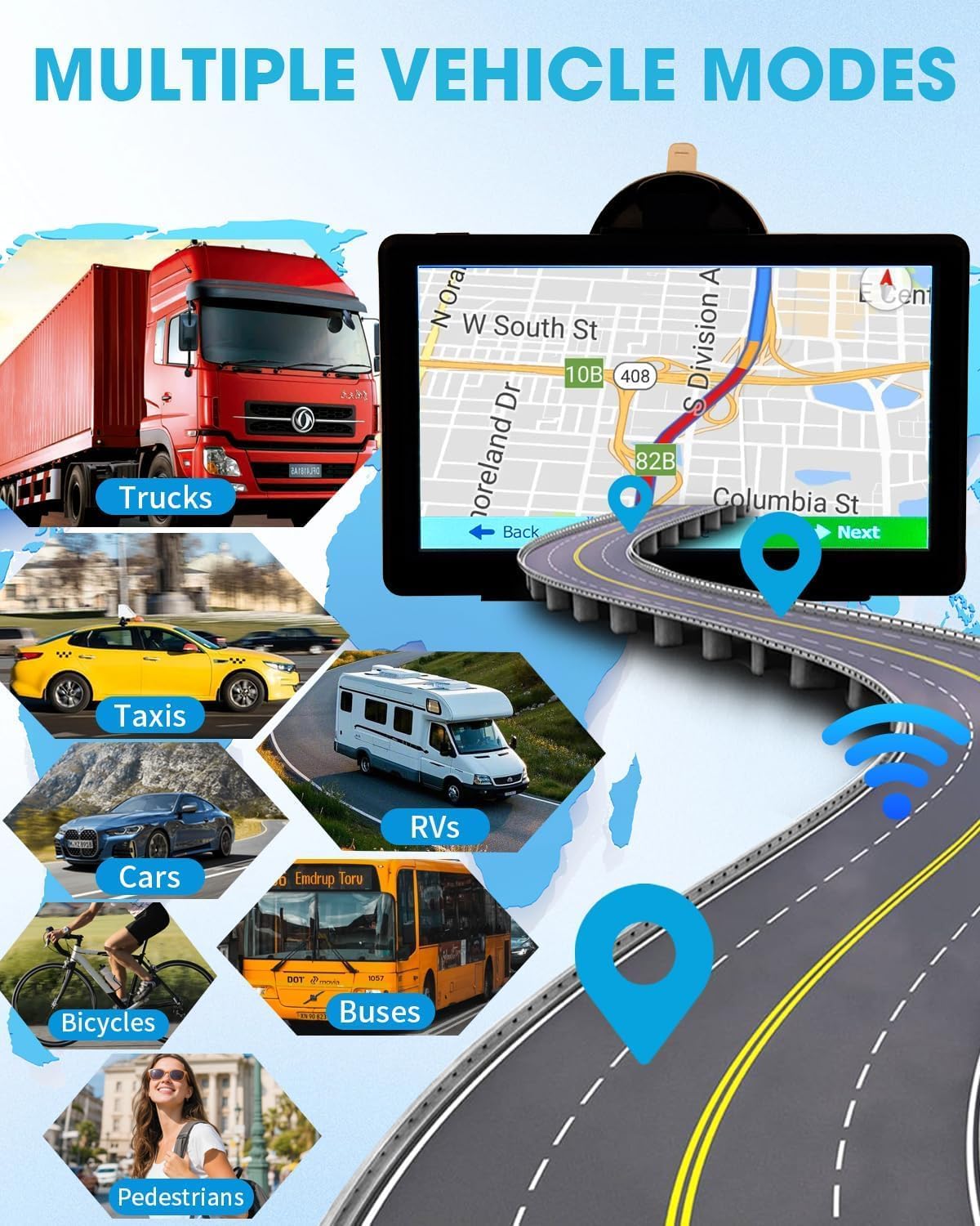 GPS Navigator for Car, Truck GPS with 7'' Touchscreen, Free Lifetime Updates, Car Navigation System with Turn-by-Turn Voice Guidance, Speed & Red Light Warning for All Cars (Black)