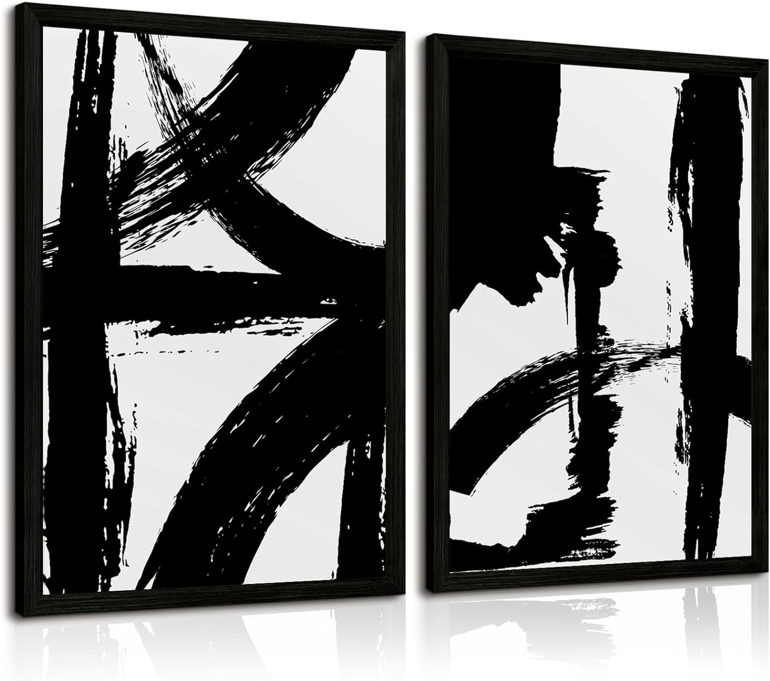 Black and White Wall Art Abstract Modern Painting Minimalist Line Canvas Wall Art Decor Black And White Poster Abstract Artwork Prints for Living Room Bedroom 16x24 Inch Wood Framed Set of 2