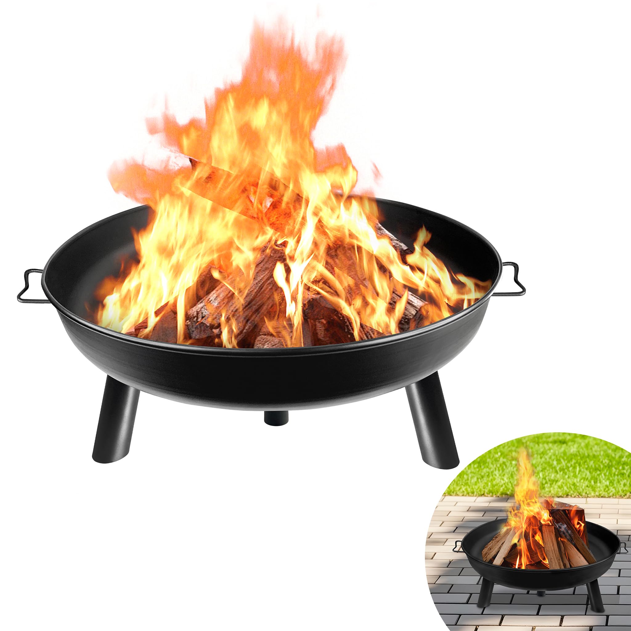 Feuerschale ∅80cm Montierbar Gusseisen-Metall Runde Feuerschalen für den Garten Terrasse feuerkörbe mit Griffen Große Feuerschale Feuerkorb Feuerstelle