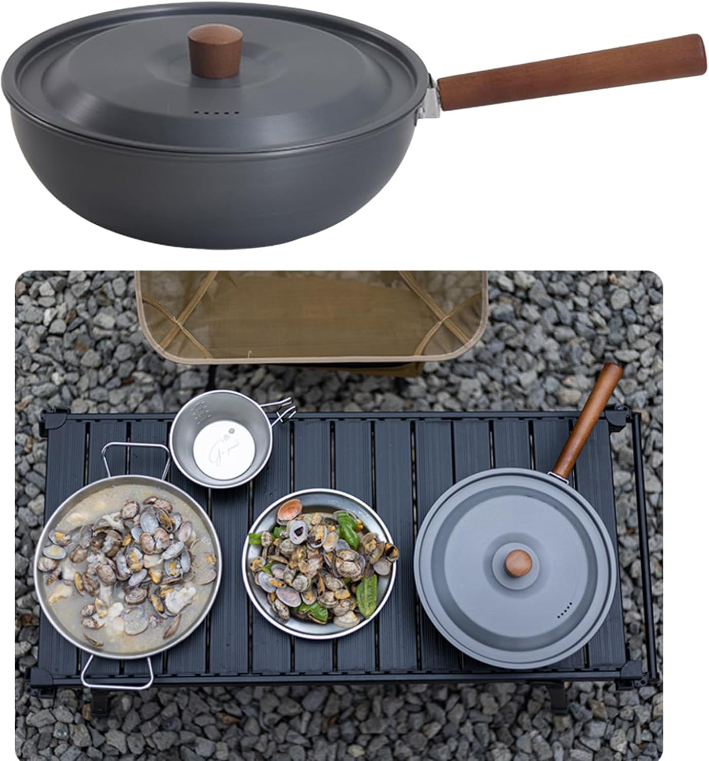 Outdoor Frying Pan Portable Detachable Handle Pots Tableware Portable Camping Picnics Pots For Camping Hiking Picnics