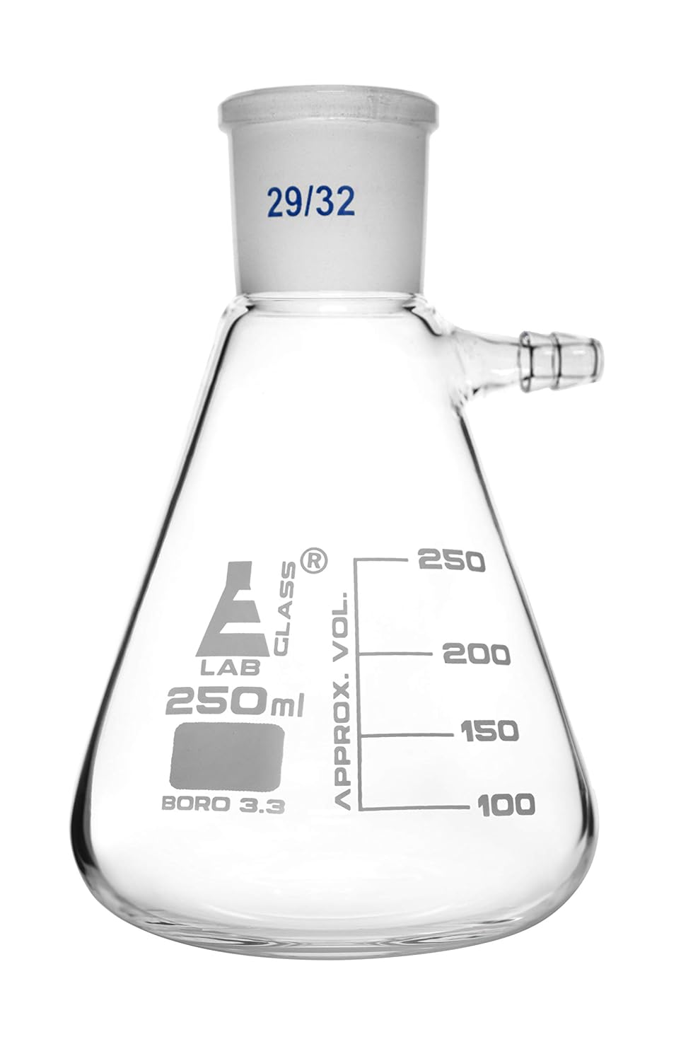 EISCO Buchner Filtering Flask, 250ml - 29/32 Socket Size, Interchangeable Joint - Side Arm - Borosilicate 3.3 Glass