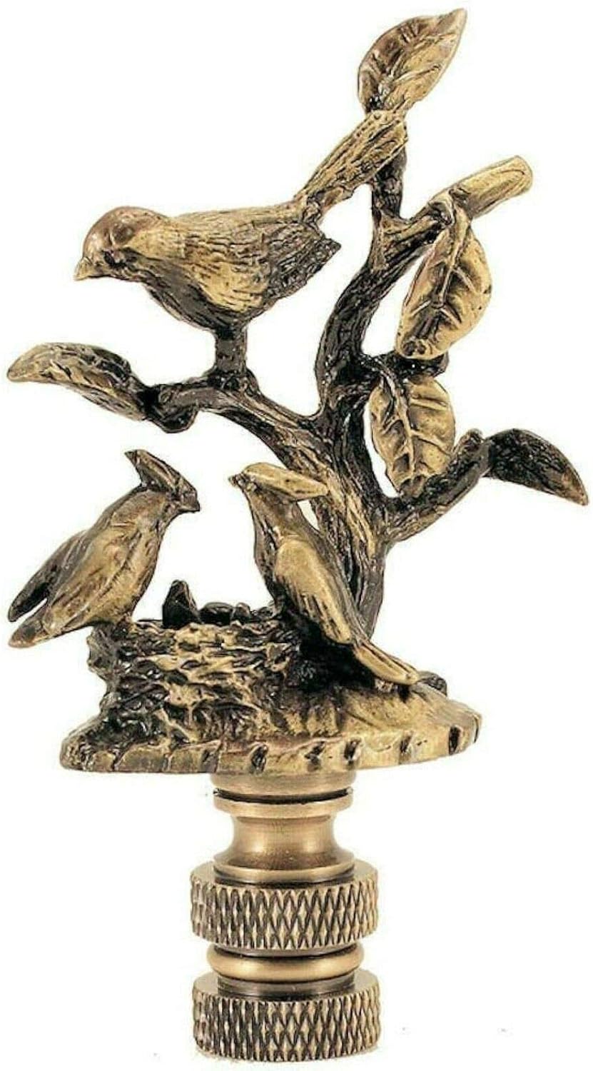 ANTIQUE BRASS BIRDS ON A NEST SHADE FINIAL