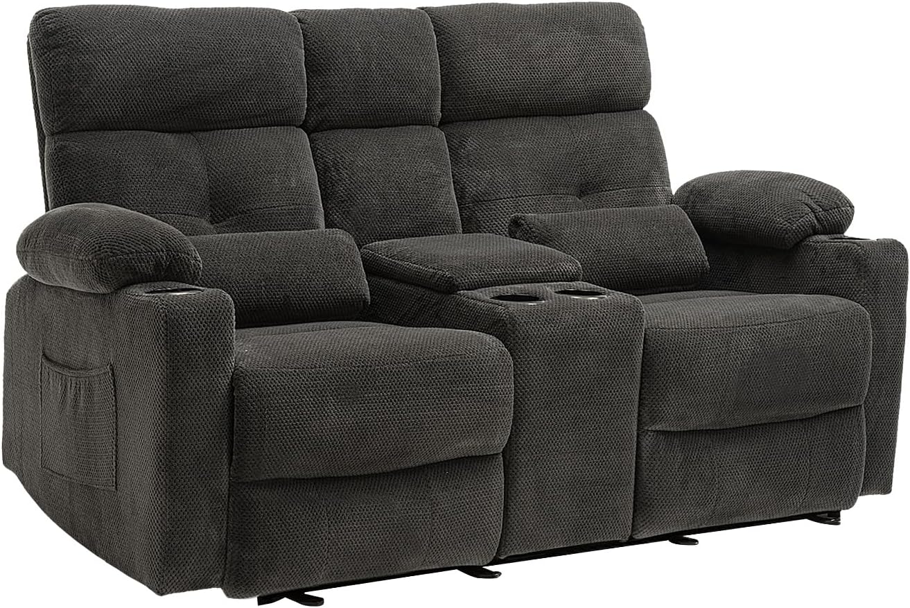 68'' Power Reclining Loveseat with Massage and Heat | RV Loveseat Recliner Sofa with Console | Wall Hugger Recliner Sofa | RV Theater Seating | RV Furniture (Velvet, Grey)