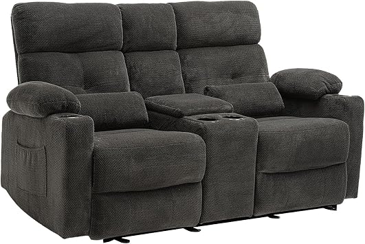 68 Power Reclining Loveseat with Massage and Heat | RV Loveseat Recliner Sofa with Console | Wall Hugger Recliner Sofa | RV Theater Seating | RV Furniture Velvet, Grey
