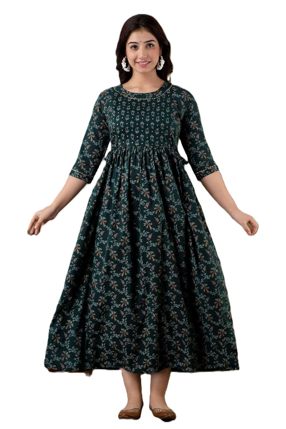Women's Floral Print Cotton Maxi Maternity Dress, 3/4 Sleeve