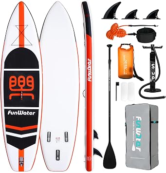 FunWater Inflatable Stand Up Paddle Board Ultra-Light PaddleBoards with SUP,3 Fins,Adj Paddle,Pump,Backpack,Leash