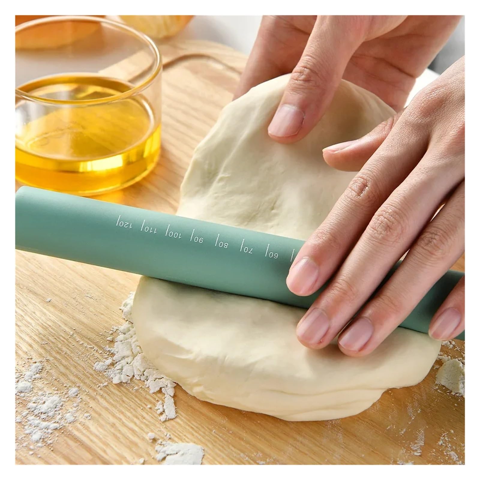 Mattarello in silicone da 26 cm, pasta for pasticceria, farina, rullo, cucina, cottura, strumento for biscotti(Gray)