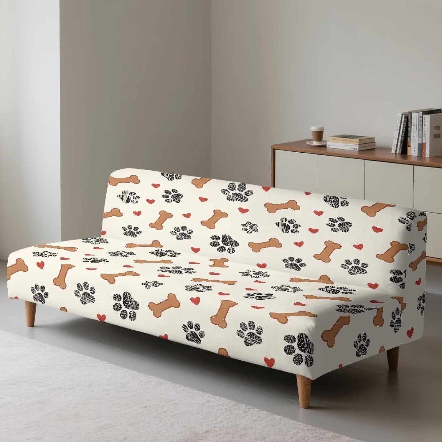 Merkmak Armless Futon Cushion Covers Dog Paws Print Sofa Slipcovers Anti-Slip Futon Couch Cover with Elastic Bottom for Living Room Bedroom Hotel Furniture Protector - Yellow