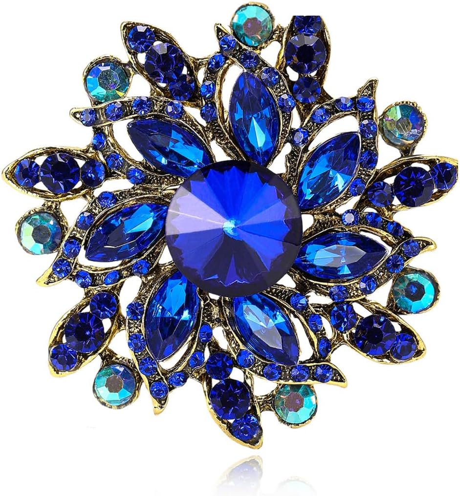 Crystal Flower Brooch for Women Rhinestone Brooch Blue Brooches Pins Accessories Gifts