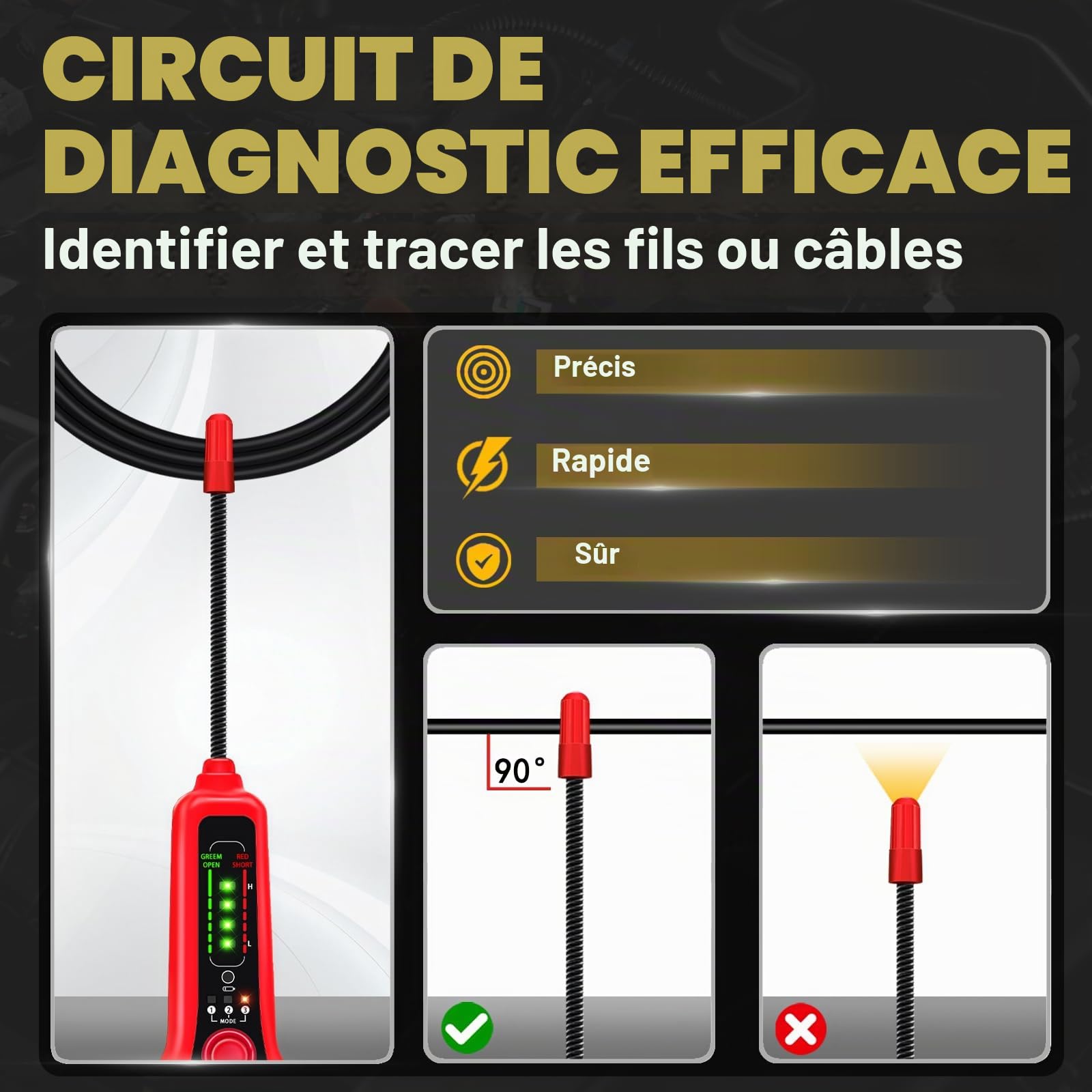 AWBLIN Traceur de fils électriques pour automobile - Détecteur de circuit ouvert et court - Détecteur de fils - Sonde de défaillance - Traqueur de câble électrique CC 6-42 V