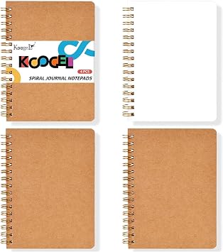 Koogel 4PCS Mini Spiral Notebooks, 4.5x 5.7inch Small Blank Pocket Notebooks Kraft Hardcover Journals Tiny Notepads for School Office Note Taking Supplies, 80 Sheets/160 Pages