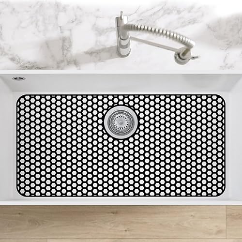 Miniatura 43 de Paquete de 2 tapetes de silicona para fregadero de 13.58 x 11.6 pulgadas, protectores para fregadero de cocina con drenaje central, rejilla Gris