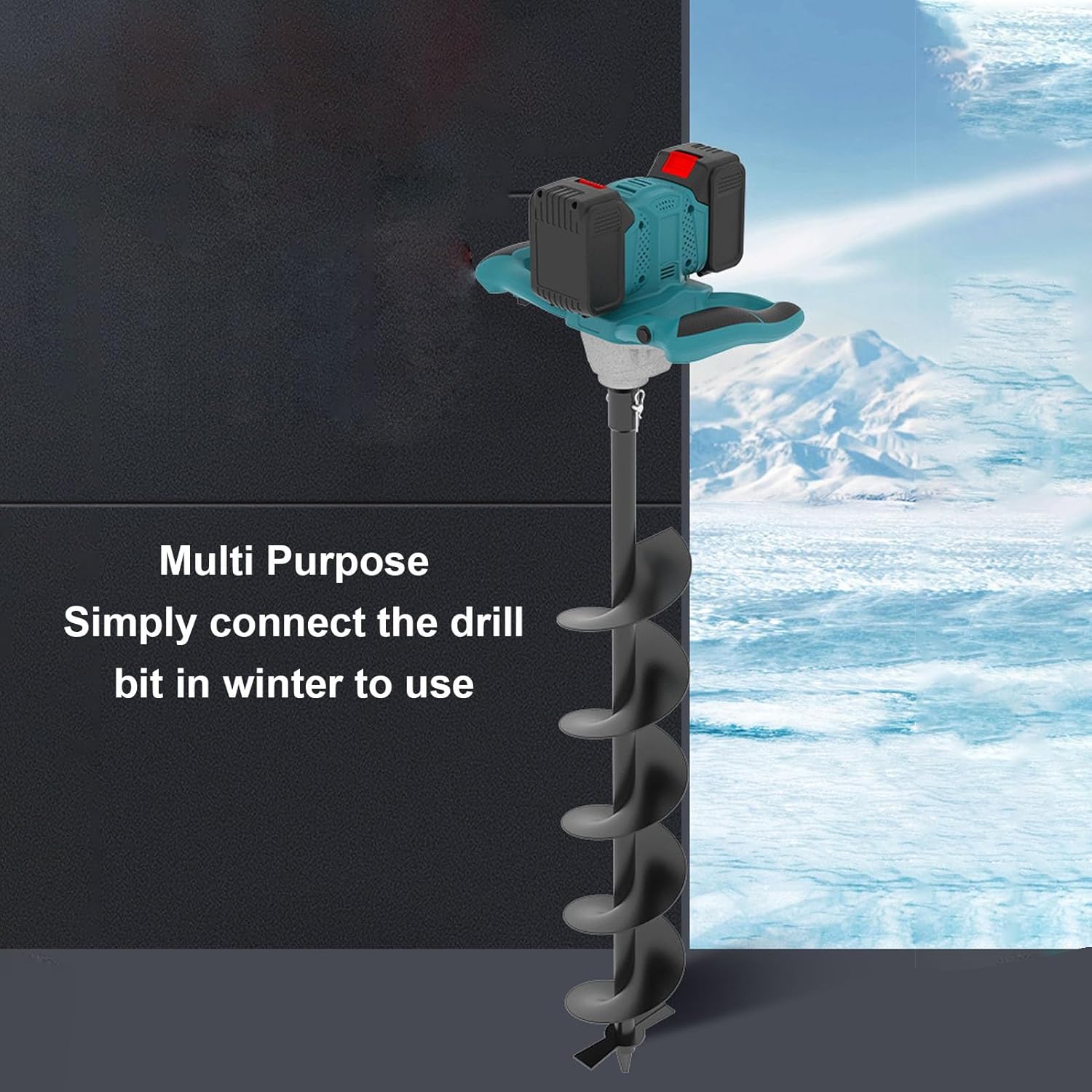 Electric Ice Auger, 100-800RPM Cordless Post Hole Digger, 6 Speed Adjustable 1200N.m Torsion Cordless Post Hole Digger Power Head