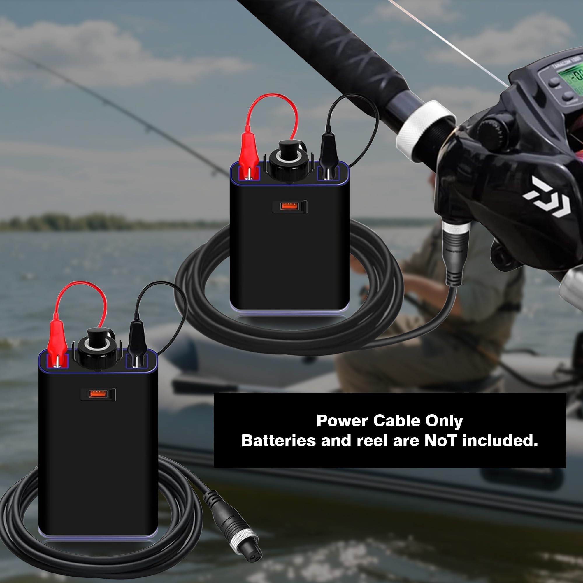 2 cavi di alimentazione per mulinello da pesca elettrico, cavo di alimentazione da 3 m, cavo di alimentazione che collega la batteria alle bobine per Daiwa Tanacom 1000 750 500, Seaborg 500MJ