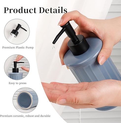 Miniatura 3 de Dispensador de jabón de cerámica  Dispensador de jabón líquido azul para manos, moderno y recargable para lavar platos, botella de jabón para