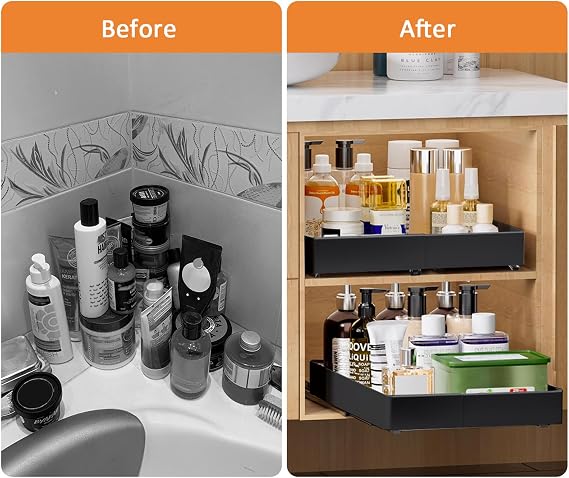 Trintion 2pack Pull Out Cabinet Organiser,Pull Out Kitchen Storage,Heavy Duty Storage Slide Out Drawer for Cupboard,Pull Out Drawers for Cupboards Living Room,Home Adjustable Width 31.5CM to 52CM
