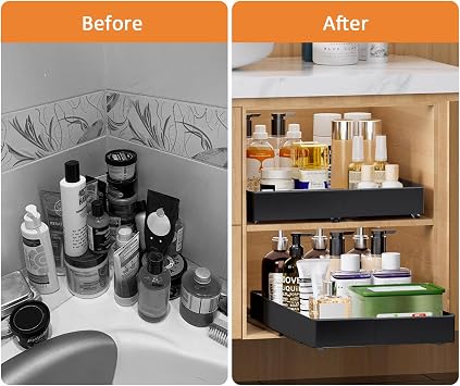 Trintion 2pack Pull Out Cabinet Organiser,Pull Out Kitchen Storage,Heavy Duty Storage Slide Out Drawer for Cupboard,Pull Out Drawers for Cupboards Living Room,Home Adjustable Width 31.5CM to 52CM