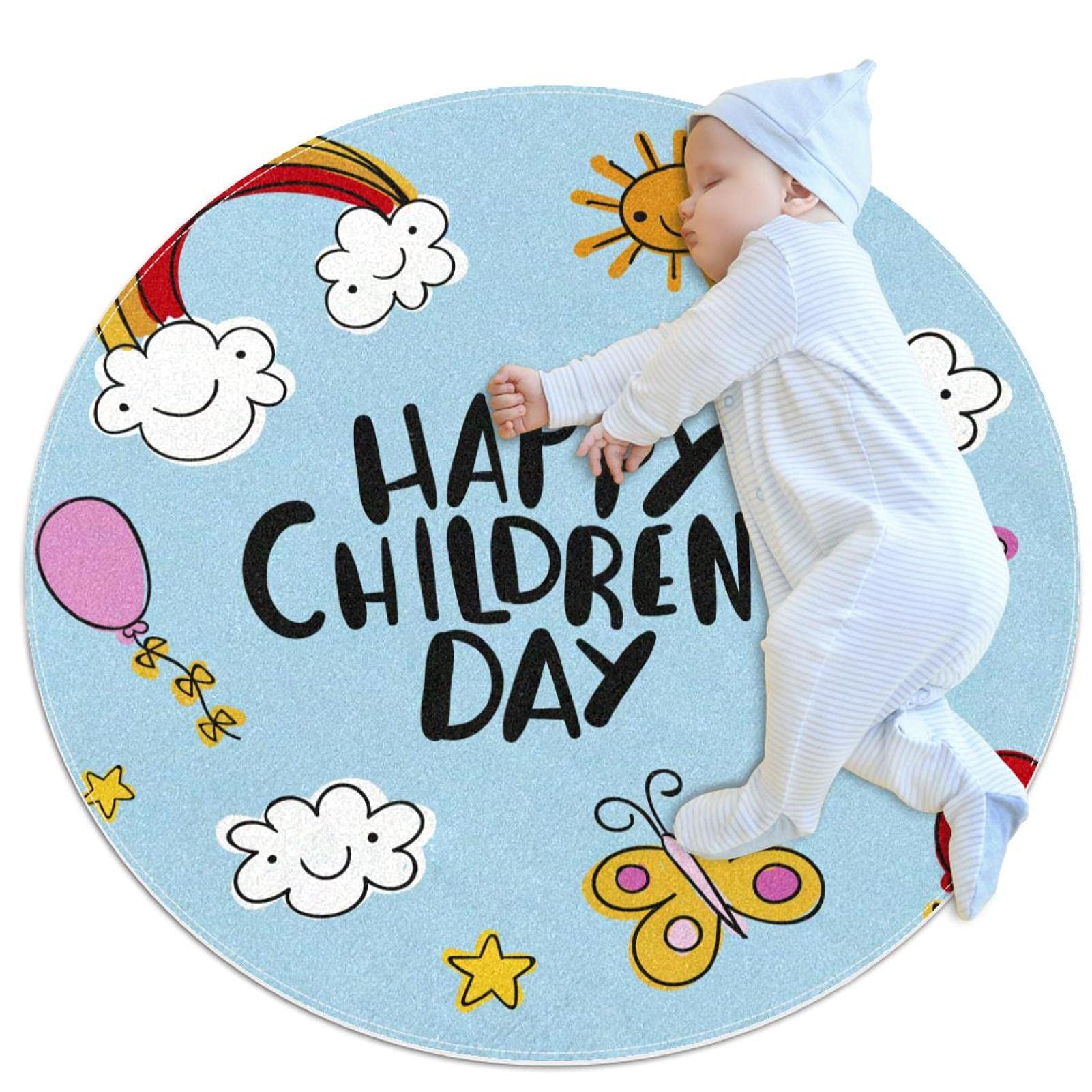 Tapis mignon papillon arc-en-ciel rond et coloré pour salle de jeux