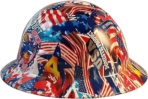 Miniatura 9 de Texas America Safety Company Sombrero duro de ala completa Hydro Dipped con diseño patriótico con suspensión de trinquete de 4 puntos y bolsa