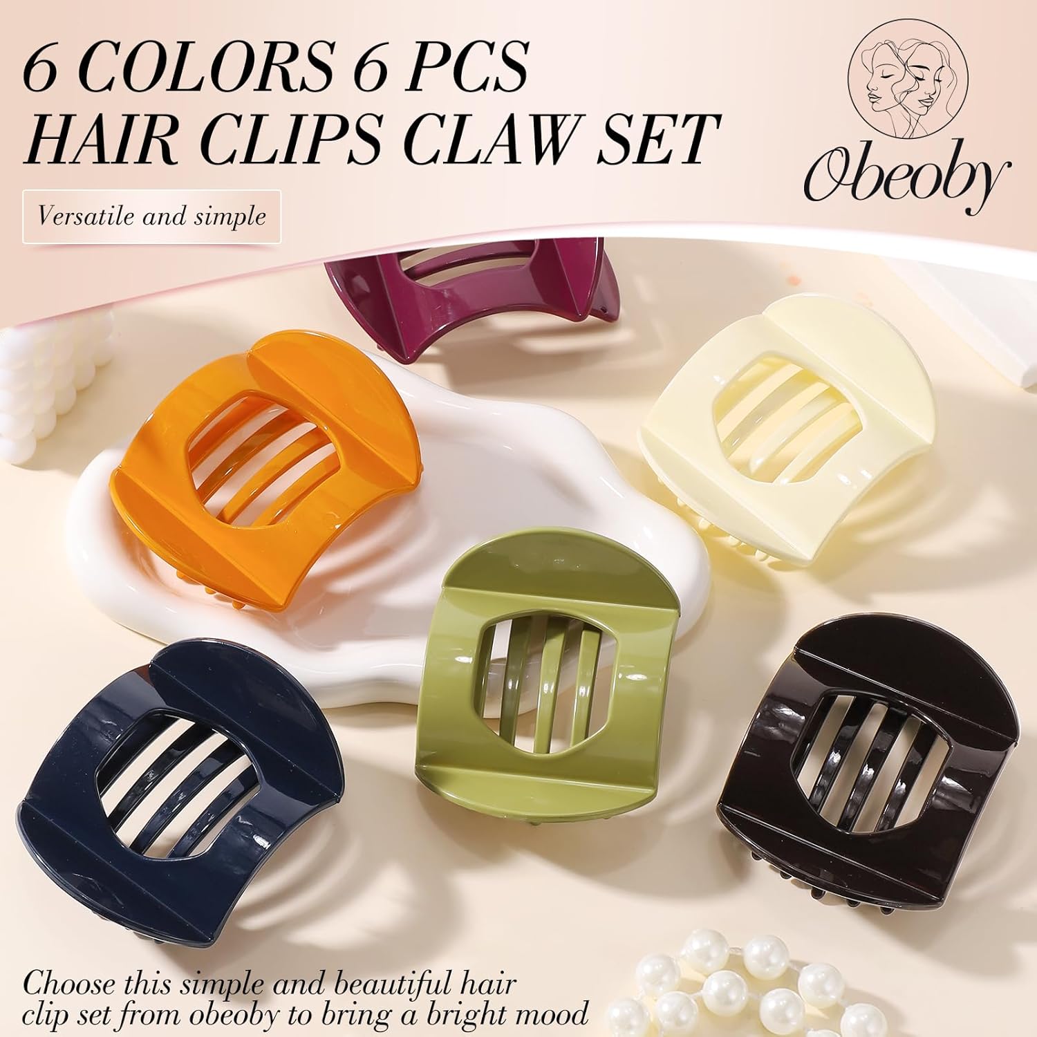 Obeoby 6 Pcs Flat Hair Clips for Women, Medium Flat Claw Clips French Hair Barrettes Accessories for Girls - Image 4