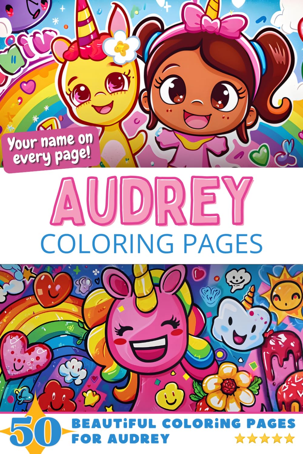 Audrey Coloring Pages: Wow-Effect! Your name on every page - Audrey coloring book - 6x9" - 50x Audrey coloring page - Fantastic Gift