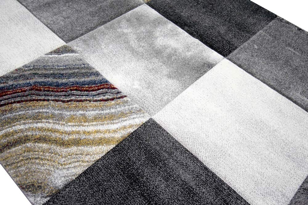 CARPETIA Nowoczesny dywan do salonu, karo, szary, żółty, złoty, rozmiar 160 x 230 cm