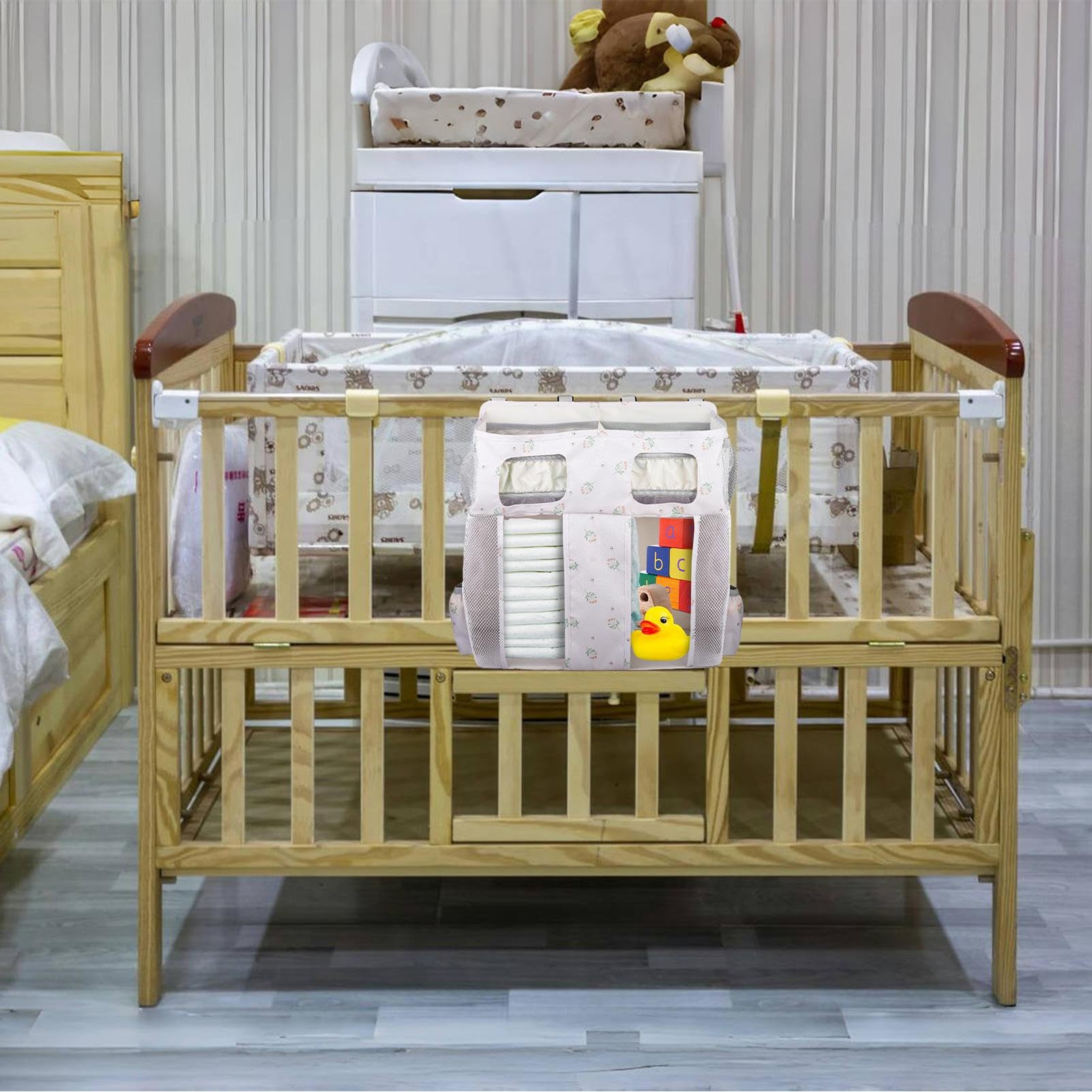 Genérico Organizador Pañales Cuna Oxford Gran Capacidad Multicompartimento | Organizador bolsillos de cuna infantil bolsas guardería Juguetes, Biberón, Babero, Paredes, Cama Infantil, Habitación, Niños