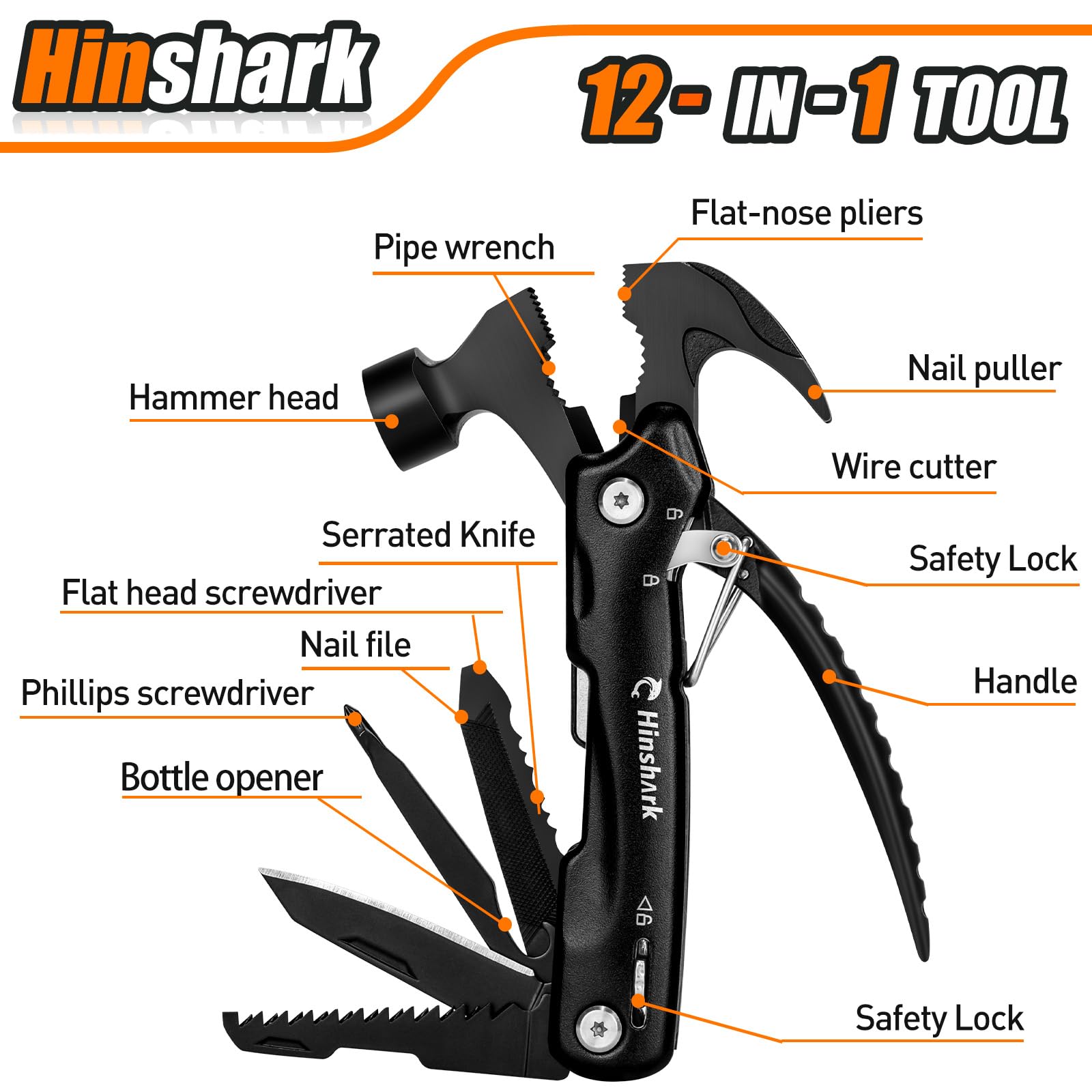Hinshark Idee Regalo Uomo, 12 in 1 Multiuso Gadget Utili, Regalo Uomo Compleanno Regali Natale Originali, Regali per Lui/Papà, Attrezzo Campeggio Accessori Utili, Regali Secret Santa