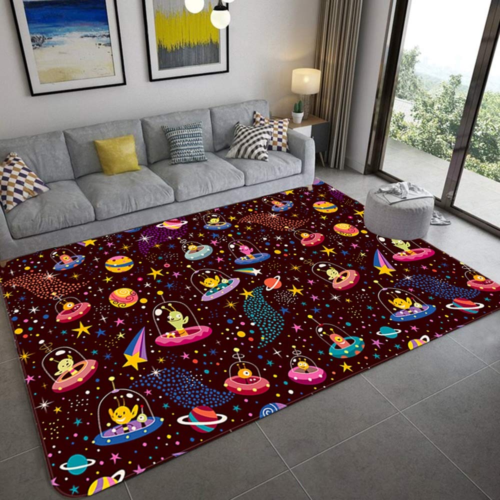JWXF Cartoon Carpets Space Universe Planet Carpet For Children Soft Crystal Velvet Kids Play Floor Mat Boys Girl Room Mat Bedroom Bedside Area Rugs (Color : 06, Size : 100 * 160cm)