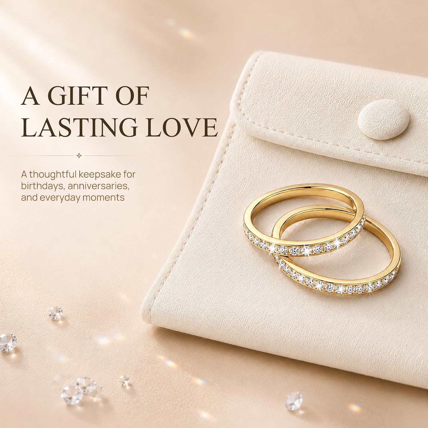 2-Pack 18K Gold Plated Stackable Bands for Oura Ring 5, Cubic Zirconia Simulated Diamond Stacking Rings Accessories for Oura Ring Women