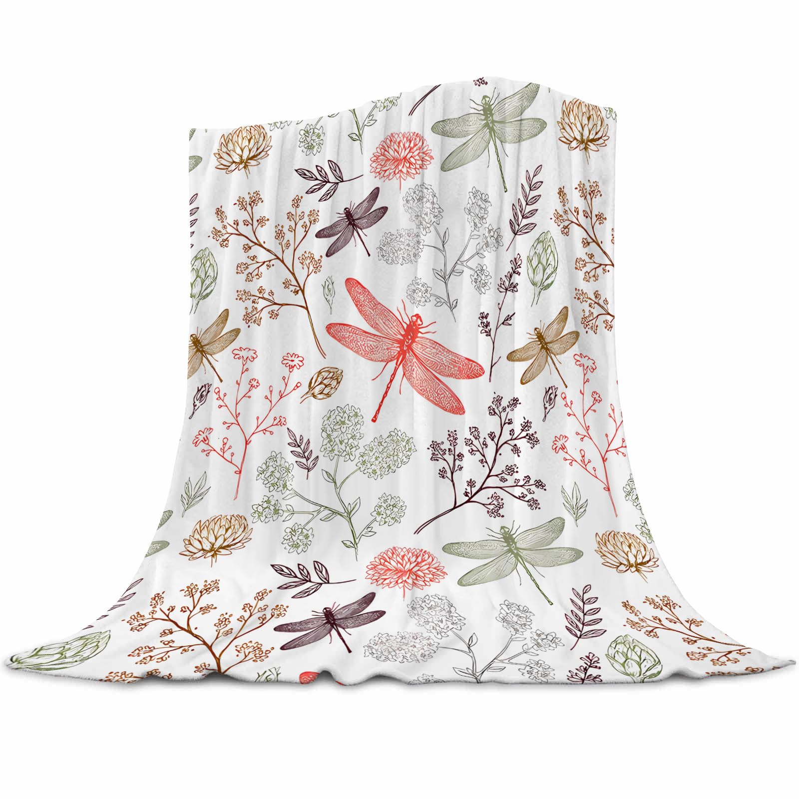 Dragonfly Blanket for Adults 60x80 Inches - Ultra Soft Plush Fleece Throw Blankets - Dragonfly Gifts for Women & Men - Cozy Flannel Blanket for Bed, Couch, Room - All Season Lightweight Blankets