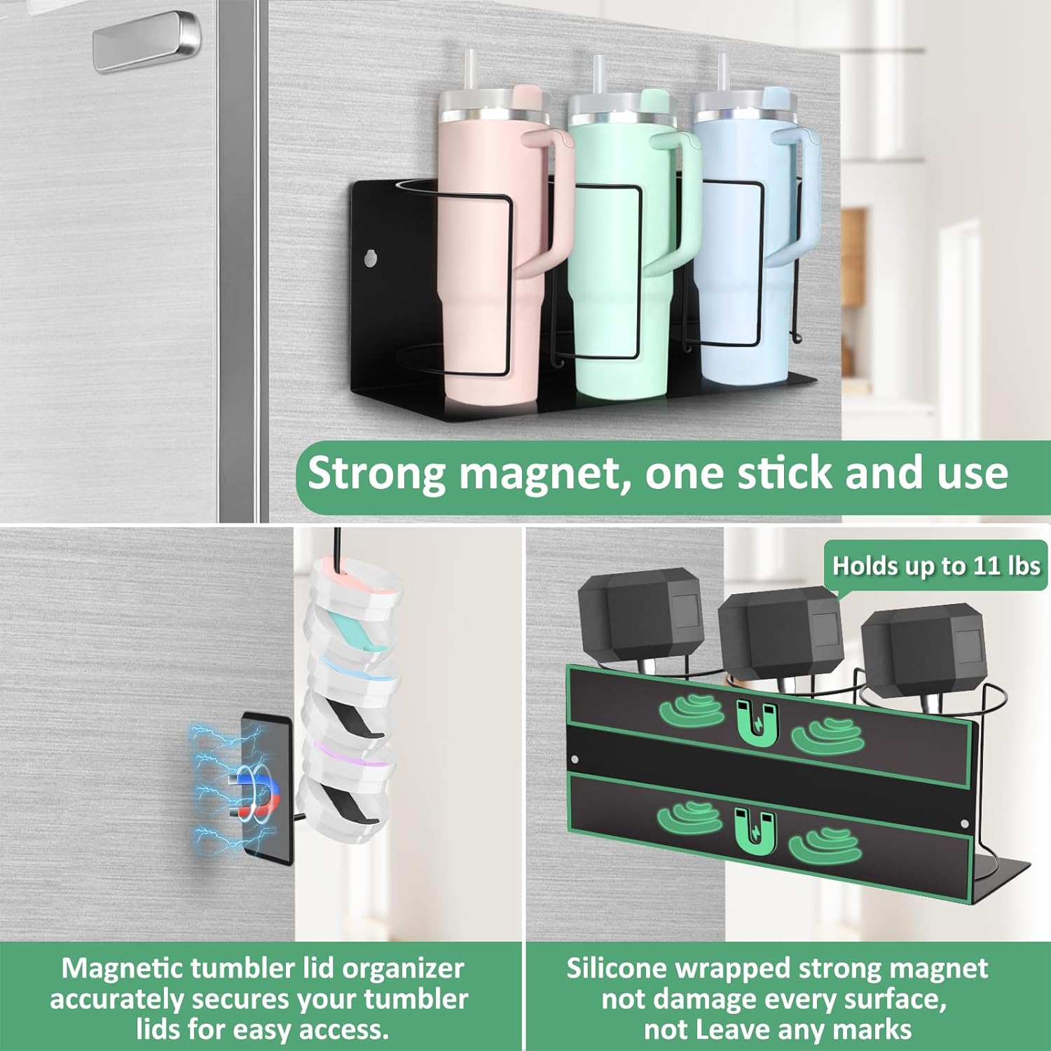 Magnetic Cup Holder for Fridge, Water Bottle Organizer for Cabinet Magnetic Cup Holder Heavy Duty Storage Tumbler Organizer for 20oz 30oz 40oz Cup Accessories